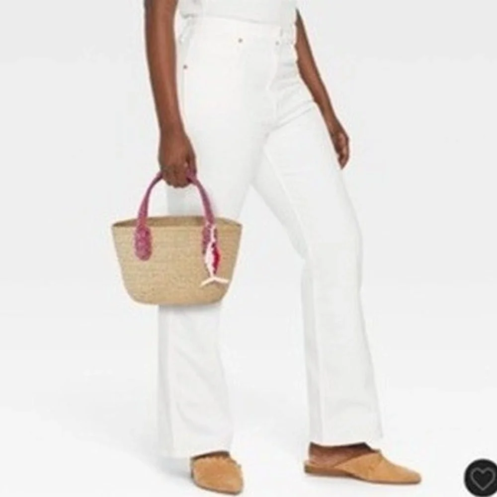 Universal Thread Straw Mini Tote Handbag Womens OS Natural Pink Fish Charm NWT